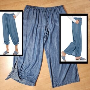 Coolibar UPF 50+ Chambray Blue Enclave Wide Leg Pants Pull On Side Slits XXL